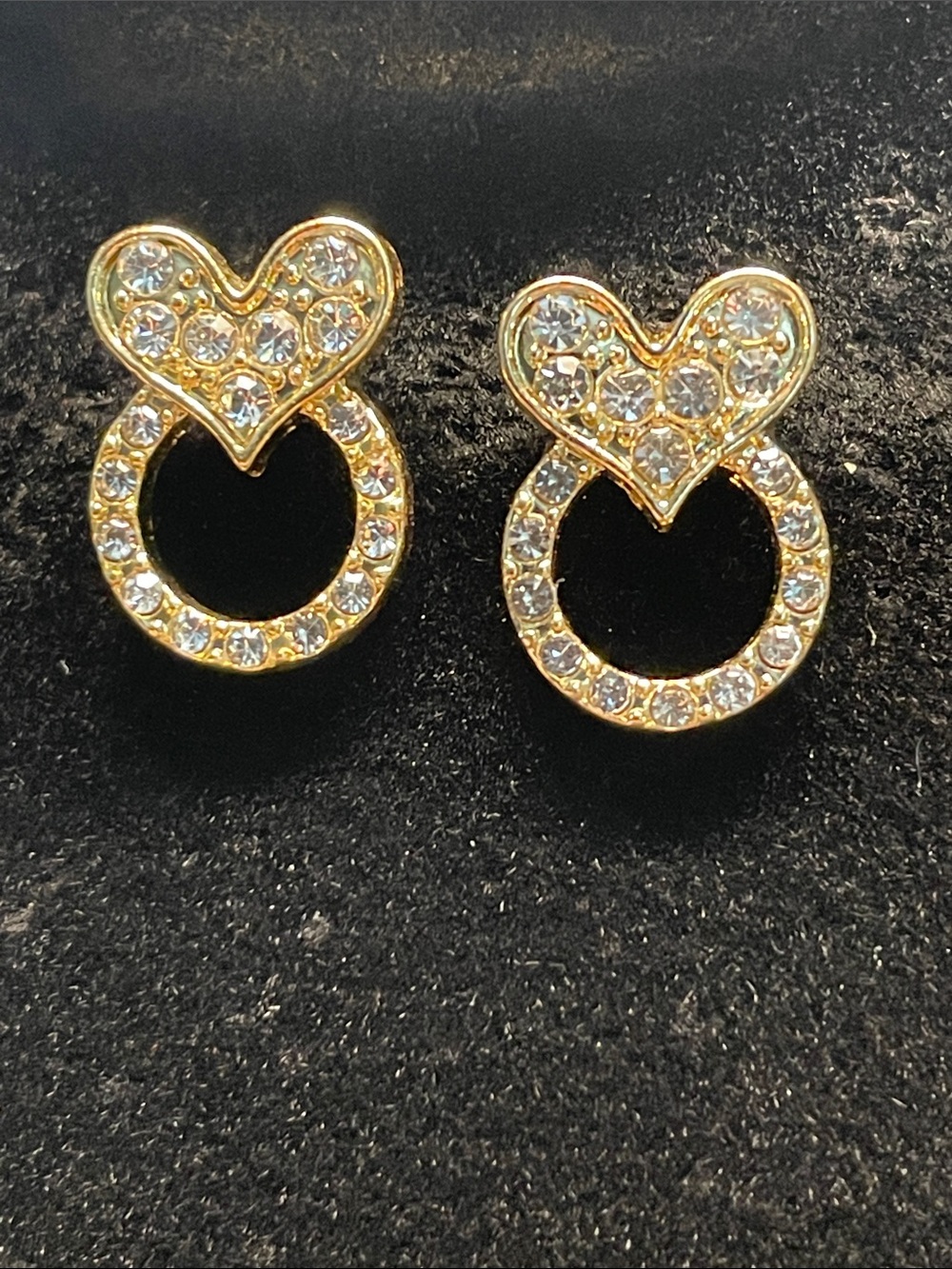 Gold Heart & Crystal Circle Stud Earrings - Women Jewelry